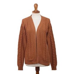 Ginger Cable Classic,'Eco Friendly Cable Knit Open Front Deep Orange Cardigan'