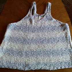 Free People Tops | Free People Knitted Oversize Tank Top Sz M | Color: Blue/White | Size: M