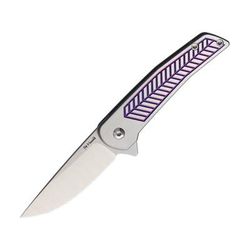 Alliance Designs Scout Framelock Folding Knife 3.25in Closed 2.25in Satin Rwl-34 Steel Blade Satin And Purple Finish Titanium Handle Pocket Clip Black