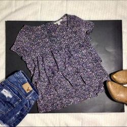 American Eagle Outfitters Tops | American Eagle Ruffle Top Purple Floral Sz S | Color: Purple | Size: S