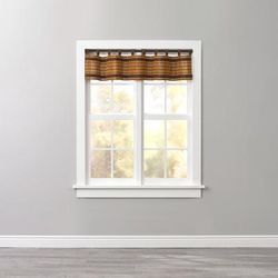 Bamboo Tab-Top Valance by BrylaneHome in Honey Oak Brown Window Curtain
