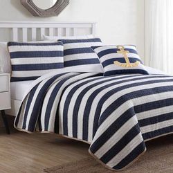 Hampton 4-Pc. Quilt Set by American Home Fashion in Blue (Size KING)