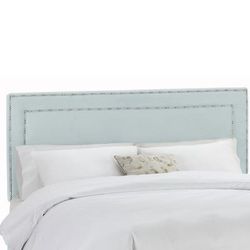 Velvet with Brass Nailhead Trim Full Headboard by Skyline Furniture in Pool