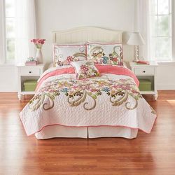 Jardin Floral Spring Quilt by BrylaneHome in White Pink (Size FL/QUE)