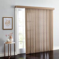 Wide Width Embossed Vertical Privacy Slat Blinds by BrylaneHome in Light Taupe (Size 54" W 63" L) 3.5 inch Slats Window Privacy Reversible