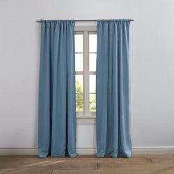 Wide Width BH Studio Room-Darkening Rod-Pocket Panel by BH Studio in Smoke Blue (Size 54" W 63" L) Window Curtain