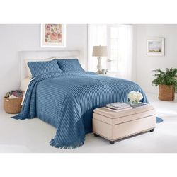 Chenille 100% Cotton Bedspread by BrylaneHome in Antique Blue (Size QUEEN)