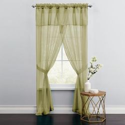 Wide Width BH Studio Sheer Voile 5-Pc. One-Rod Curtain Set by BH Studio in Sage (Size 60" W 84" L) Window Curtain