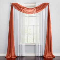 Wide Width BH Studio Sheer Voile Scarf Valance by BH Studio in Autumn Leaves (Size 40" W 288"L) Window Curtain