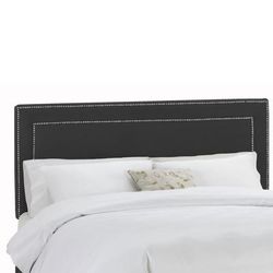 Velvet with Brass Nailhead Trim Full Headboard by Skyline Furniture in Black