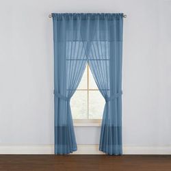 Wide Width BH Studio Sheer Voile 5-Pc. One-Rod Curtain Set by BH Studio in Smoke Blue (Size 60" W 84" L) Window Curtain