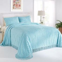 Chenille 100% Cotton Bedspread by BrylaneHome in Aqua (Size KING)
