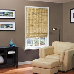Wide Width Cordless Natural Woven Bamboo Roman Shade by Whole Space Industries in Burnout (Size 46" W 64" L)