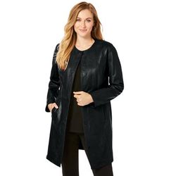 Plus Size Women's Three-Quarter Leather Jacket by Jessica London in Black (Size 22 W)