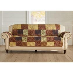 Printed Faux Patchwork Sofa Protector by BrylaneHome in Brown Gold Slipcover