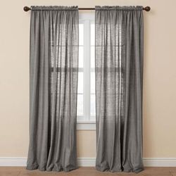Wide Width Poly Cotton Canvas Rod-Pocket Panel by BrylaneHome in Charcoal (Size 48" W 84" L) Window Curtain Drape