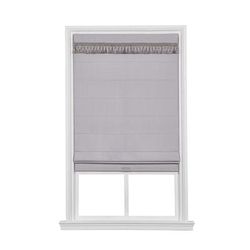 Wide Width Cordless Tassel Trim Valance Flat Roman Shade by Whole Space Industries in Light Gray (Size 23" W 64" L)