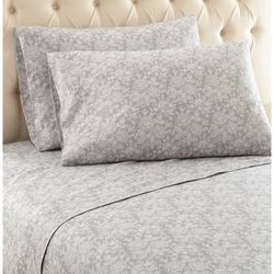 Micro Flannel® Grey Floral Print Sheet Set by Shavel Home Products in Gray (Size FULL)
