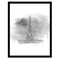 Louis Vuitton Paris Eiffel Tower - Grey / Gold - 14x18 Framed Print by Venice Beach Collections Inc in Grey Gold