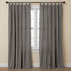 Wide Width Poly Cotton Canvas Tab-Top Panel by BrylaneHome in Charcoal (Size 48" W 45" L) Window Curtain