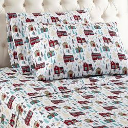 Micro Flannel® Winter Town Print Sheet Set by Shavel Home Products in Flannel (Size QUEEN)