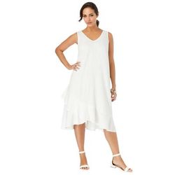 Plus Size Women's Linen Flounce Dress by Jessica London in White (Size 14 W)