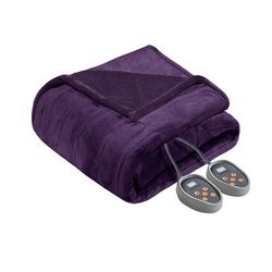 100% Polyester Solid Microlight to Berber Heated Blanket in Purple (Full) - Olliix BR54-1941