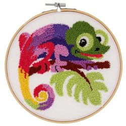 Tableau à broder Punch Needle "caméléon", 17,8 cm Ø