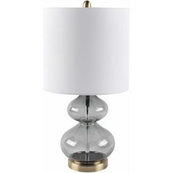 Saguiaran 25"H x 12"W x 12"D Traditional Moroccan Farmhouse Charcoal/White/Brass/Translucent/Gold Table Lamp - Boutique Rugs