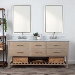 Randolph Morris Everett 72 Inch Oak Console Vanity with Rectangular Undermount Sinks - Light Oak RMFED-72LK-SWH