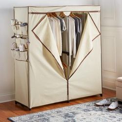 60" 2-Door Portable Wardrobe Closet by BrylaneHome in Natural Clothing Freestanding Closet