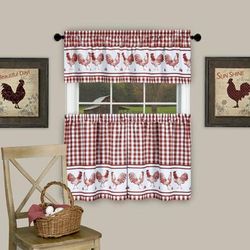 Wide Width Barnyard Window Curtain Tier Pair and Valance Set by Achim Home Décor in Burgundy (Size 58" W 24" L)