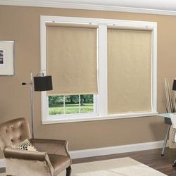 Wide Width Cordless Linen Look Thermal Fabric Roller Shade by Whole Space Industries in Natural (Size 43" W 66" L)