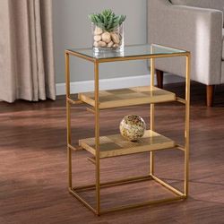 Penketh Glass-Top End Table w/ Storage - SEI Furniture OC1098206