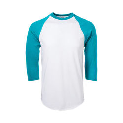 Soffe M209 Adult Classic Baseball Jersey T-Shirt in White/Teal size Small | Cotton Polyester