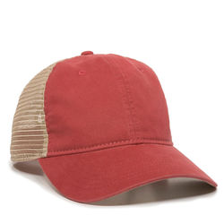 Outdoor Cap PWT-200M Washed Twill with Tea-Stained Mesh Back Hat in Nantucket Red/Tea Stain | Cotton