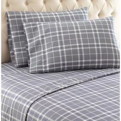 Micro Flannel® Plaid Grey Print Sheet Set by Shavel Home Products in Plaid Gray (Size KING)