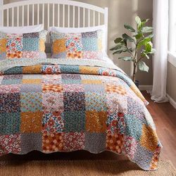 Carlie Calico Quilt Set by Barefoot Bungalow in Brown (Size 3PC KING/CK)