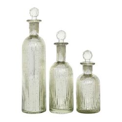 Juniper + Ivory Set of 3 12 In., 9 In., 7 In. Glam Decorative Jars Silver Glass - Juniper + Ivory 28886
