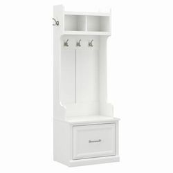 "kathy ireland® Home by Bush Furniture Woodland 24W Hall Tree and Small Shoe Bench with Drawer in White Ash - Bush Furniture WDL007WAS "