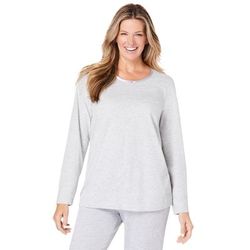 Plus Size Women's Satin trim sleep tee by Dreams & Co® in Heather Grey (Size 1X) Pajama Top