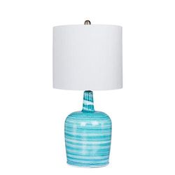 Cory Martin 27 In Teal Blue And White Striped Glass Table Lamp - Fangio Lighting W-5148BLU