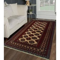 Vintage Distressed Aelfdene Beige/Red Rug - 3'6" x 6'3"