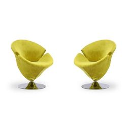 Tulip Green and Polished Chrome Velvet Swivel Accent Chair (Set of 2) - Manhattan Comfort 2-AC029-GR