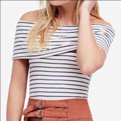 Free People Tops | Free People Melbourne Off Shoulder Top | Color: Blue/Cream | Size: Xs