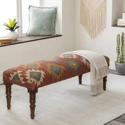 Yunak 18"H x 48"W x 16"D Rustic Upholstered Bench Handwoven Jute Beige/Mustard/Medium Gray/Olive/Rust/Brick Red/Rust/Wood/Camel/Dark Brown Bench - Boutique Rugs