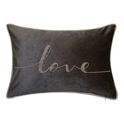 Celebrations Beaded "Love" Lumbar Decorative Pillow by Levinsohn Textiles in Black