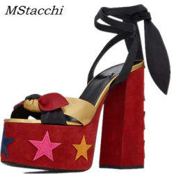 MStacchi-Sandales à Talons Hauts et Épais pour Femme, Chaussures de Soirée, Peep Parker, Sangle de Rinçage, Été