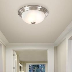 Flush Mount Lighting 1-Light Satin Nickel Flush Mount with White Alabaster Glass Shade - Yosemite Home Décor JK100-10SN