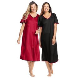 Plus Size Women's 2-Pack Short Silky Gown by Only Necessities in Classic Red Black (Size 4X) Pajamas